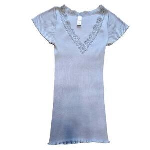 Vintage Merona Lilac Stretch Ribbed Lace Trim Cotton Shirt Top Womens Size Small